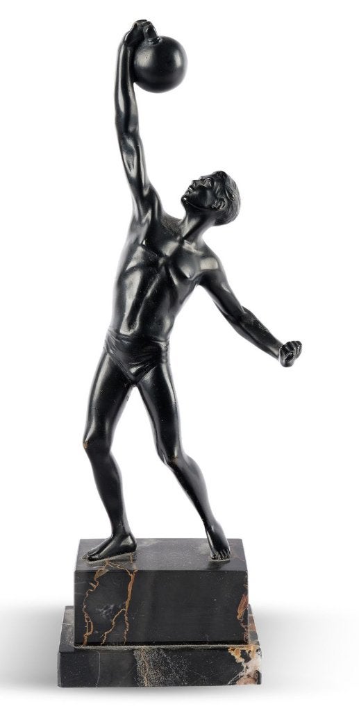 == de jonge atleet = fraai bronzen beeld == c a 1920 ==, Ophalen of Verzenden, Brons