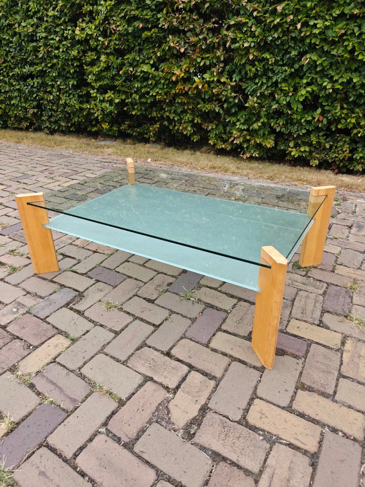 Glazen Salontafel - vitrine dubbel laags, Huis en Inrichting, Tafels | Salontafels, Ophalen, Gebruikt, 100 tot 150 cm, 50 tot 100 cm