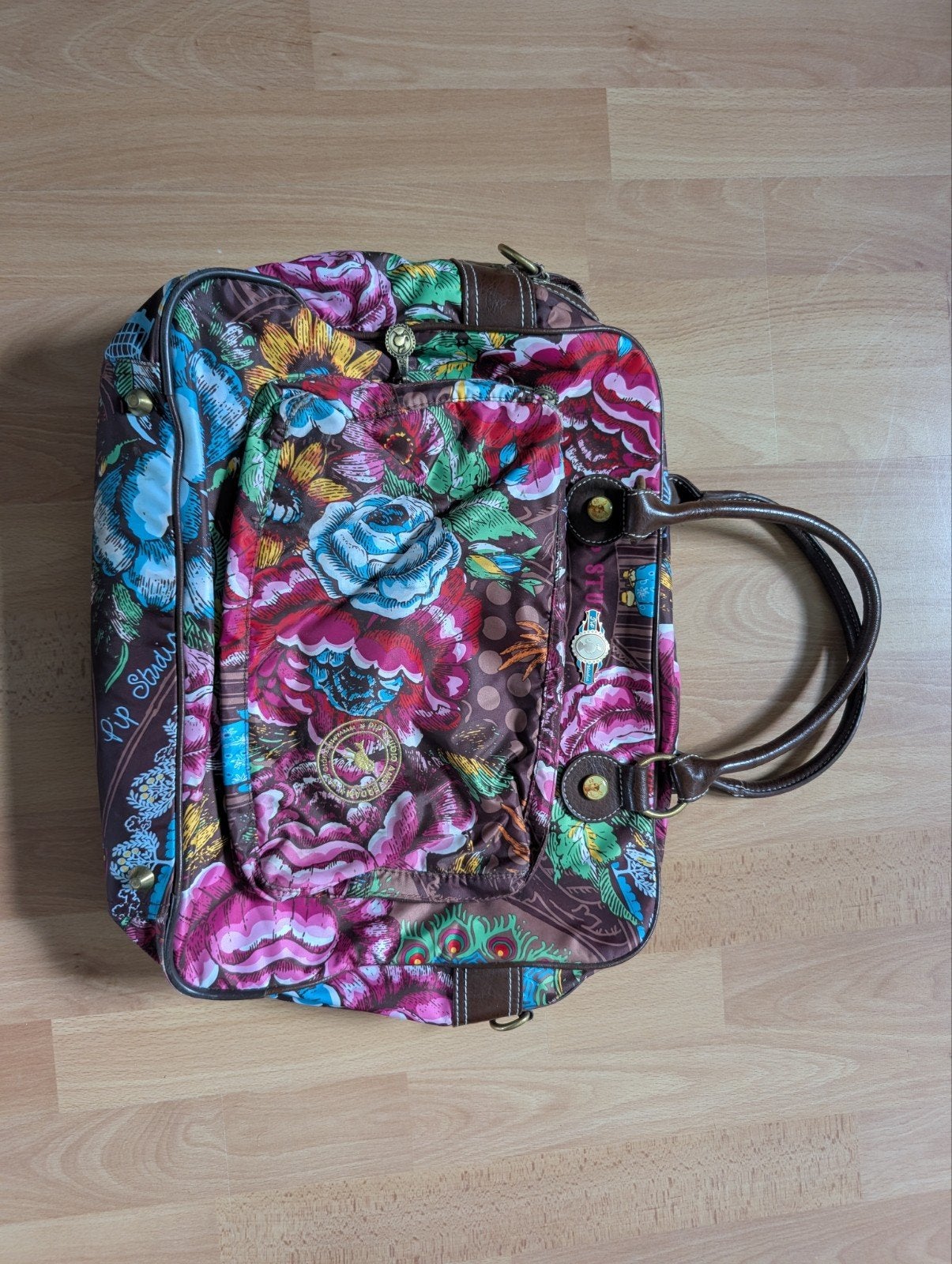 Grote Pip Studio tas bruin met gekleurde bloemen, Sieraden, Tassen en Uiterlijk, Ophalen of Verzenden, Bruin, Handtas
