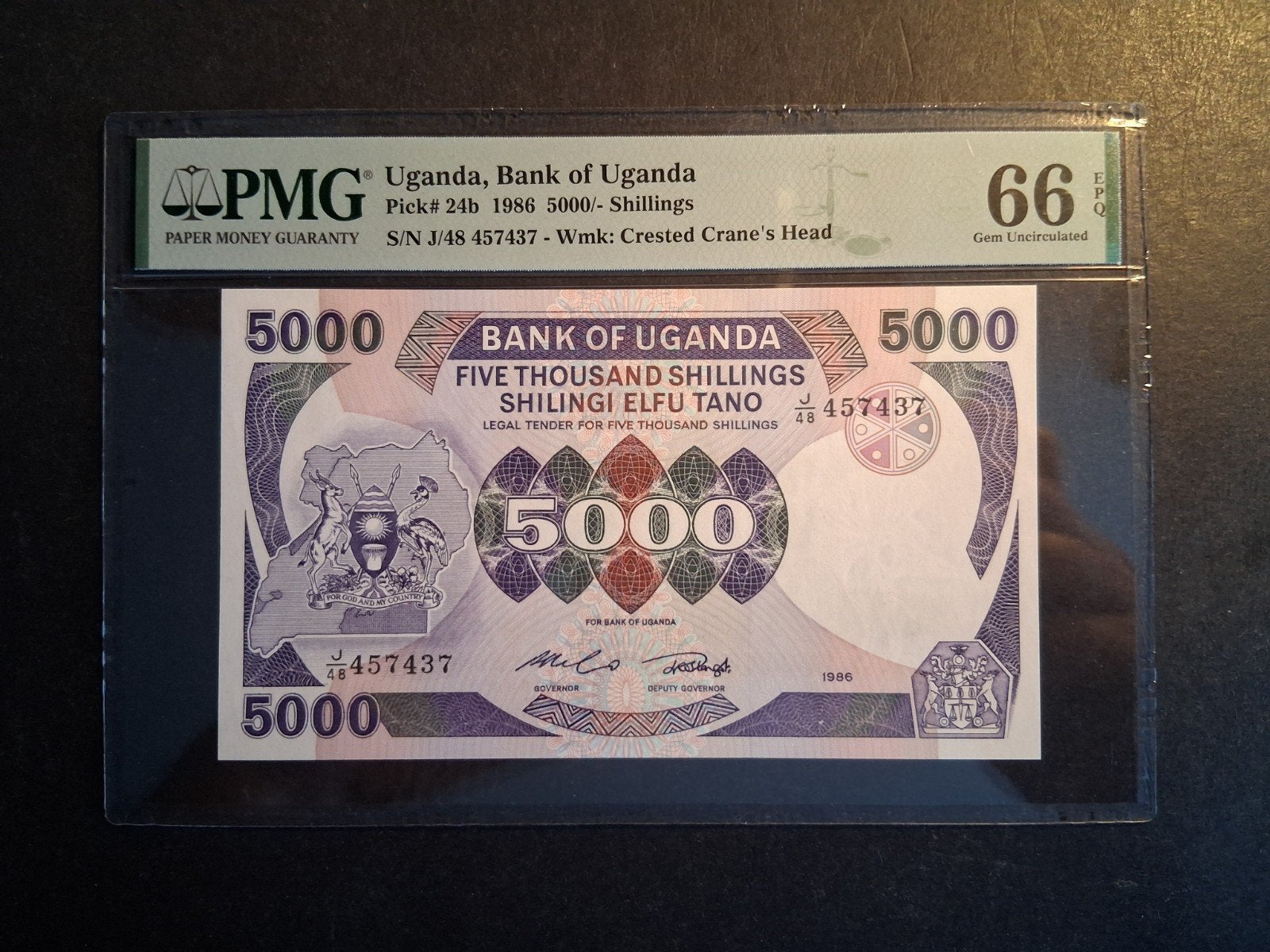 5000 shillings 1986 uganda unc PMG 66, Ophalen of Verzenden, Overige landen, Los biljet