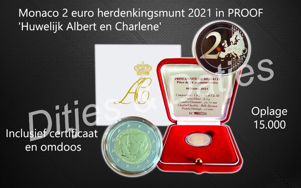 2 euro Monaco 2021 - 10 jaar huwelijk Albert en Charlene, Ophalen of Verzenden, Koningin Beatrix, Euro's