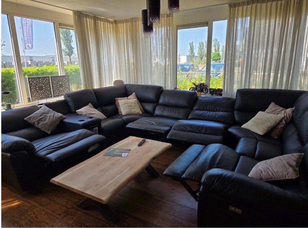 Foto 3 van Luxe Zwarte Leren Hoekbank met Elektrische Relaxfuncties