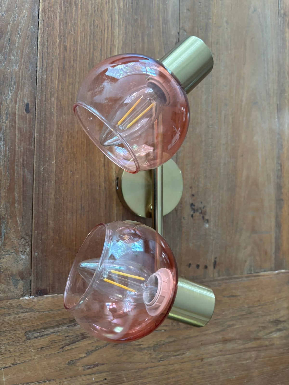 Plafondlamp met 2 spotjes messing, roze, Ophalen of Verzenden, Zo goed als nieuw