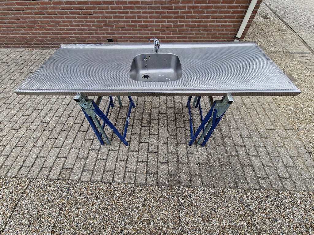 RVS aanrechtblad met spoelbak en mengkraan, Huis en Inrichting, Keuken | Keukenelementen, Ophalen, Gebruikt, 150 tot 200 cm, Minder dan 100 cm