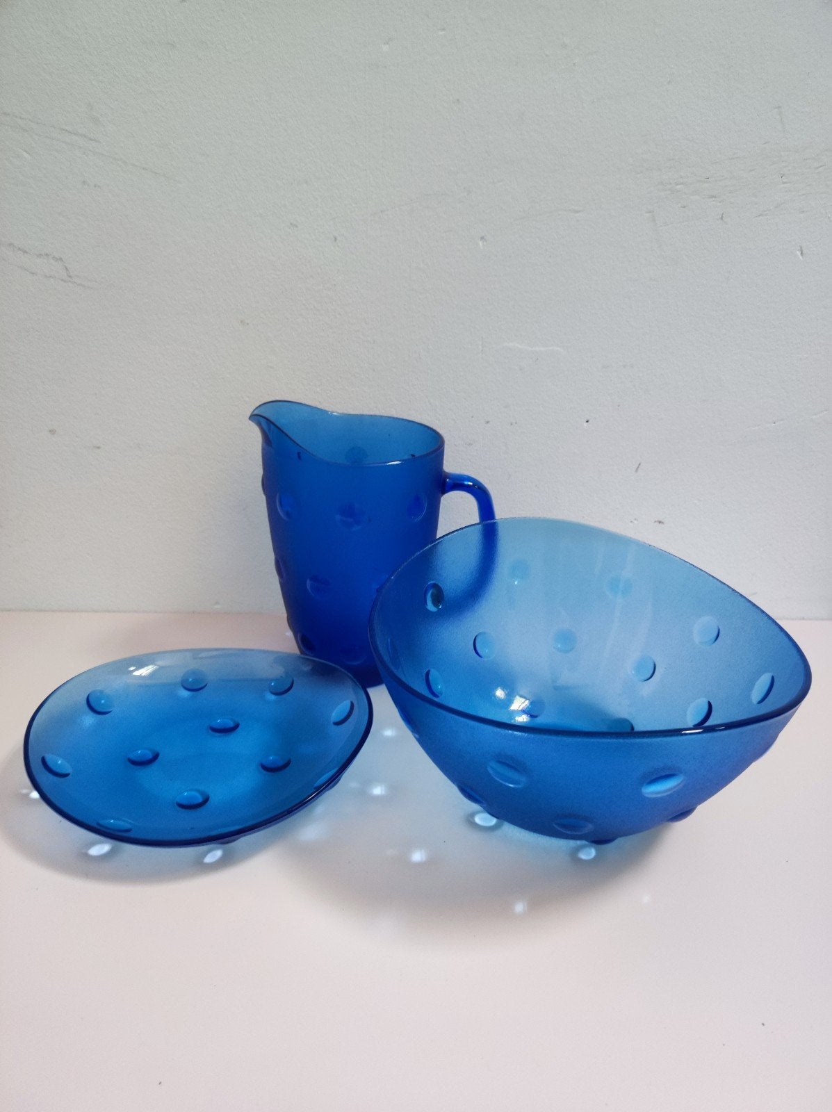Blauwe karaf, schaal en kom, Ophalen of Verzenden