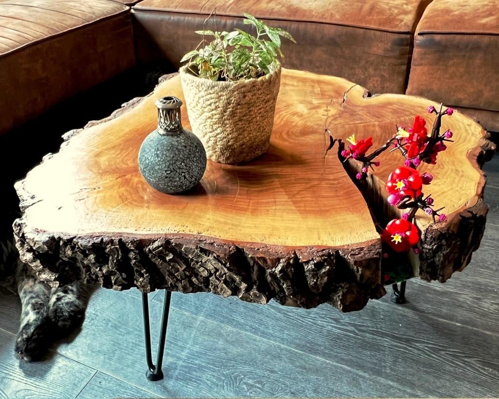 Live edge Salontafel gemaakt van eikenhout en lego., 100 tot 150 cm, Nieuw, Robuust Creatief, Eikenhout