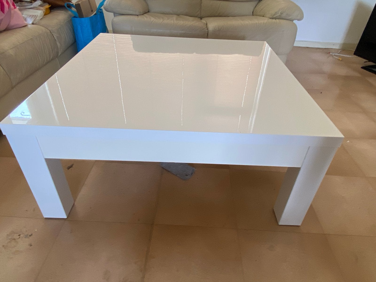 Witte glans salontafel 100x100cm, Ophalen, Gebruikt, 50 tot 100 cm, 100 tot 150 cm