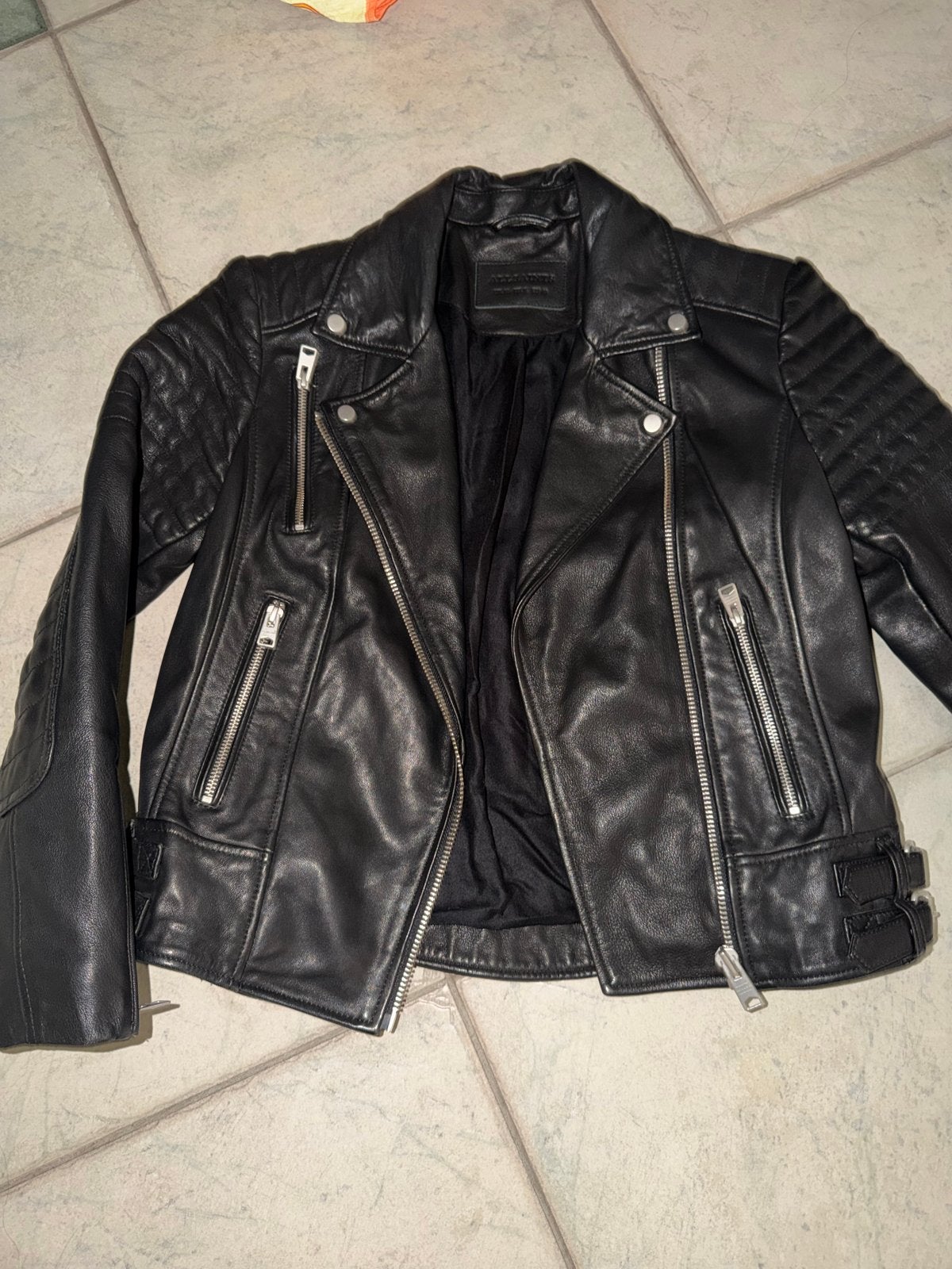 AllSaints Leren Jas Maat L - Zo goed als nieuw, Ophalen of Verzenden, Zo goed als nieuw, Maat 42/44 (L), Zwart