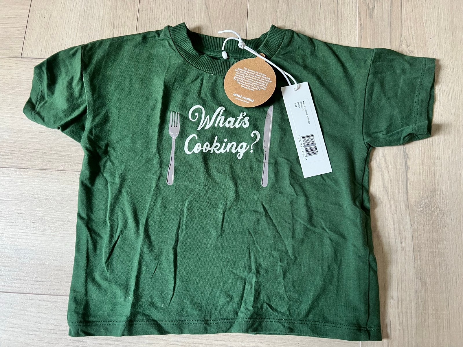 Mini Rodini T-shirt 'What's Cooking?' Groen Maat 92/98, Ophalen of Verzenden, Zo goed als nieuw, Jongen of Meisje, Shirt of Longsleeve