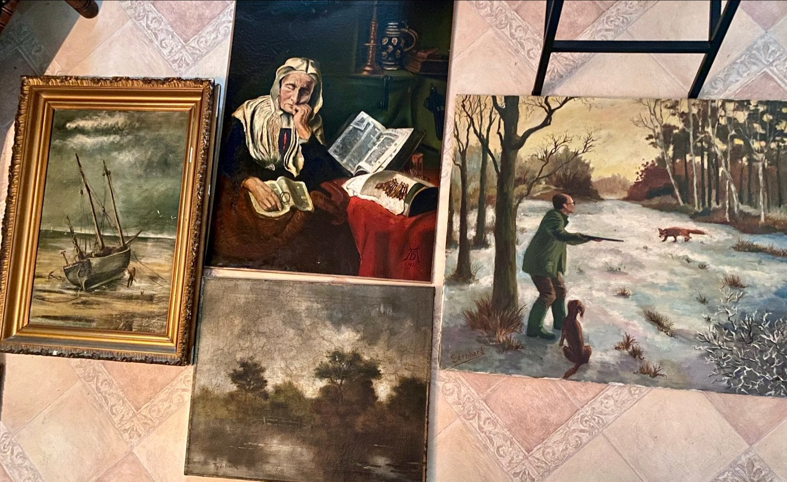 Diverse collectie klassieke schilderijen (4 stuks), Doek, Ophalen of Verzenden, Gesigneerd, Olieverf