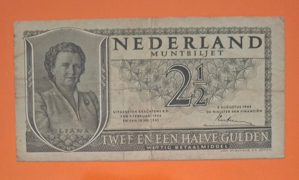 Muntbiljet 2,5 gulden 1949 Juliana, cat. PL17.a / 16-1b, Verzenden, 2½ gulden, Los biljet