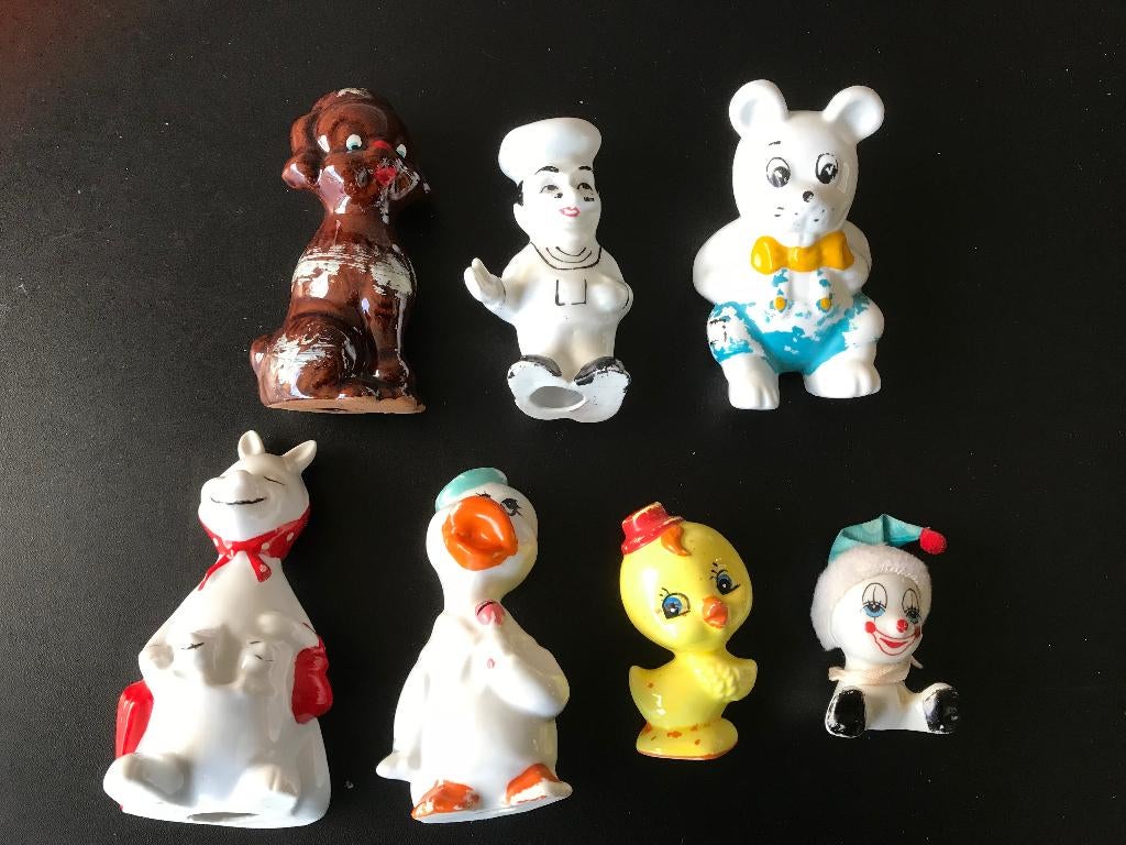 Oude Beeldje Clown Kok Beer Eend Kangeroe Gans Poedel 50-60, Antiek en Kunst, Ophalen of Verzenden