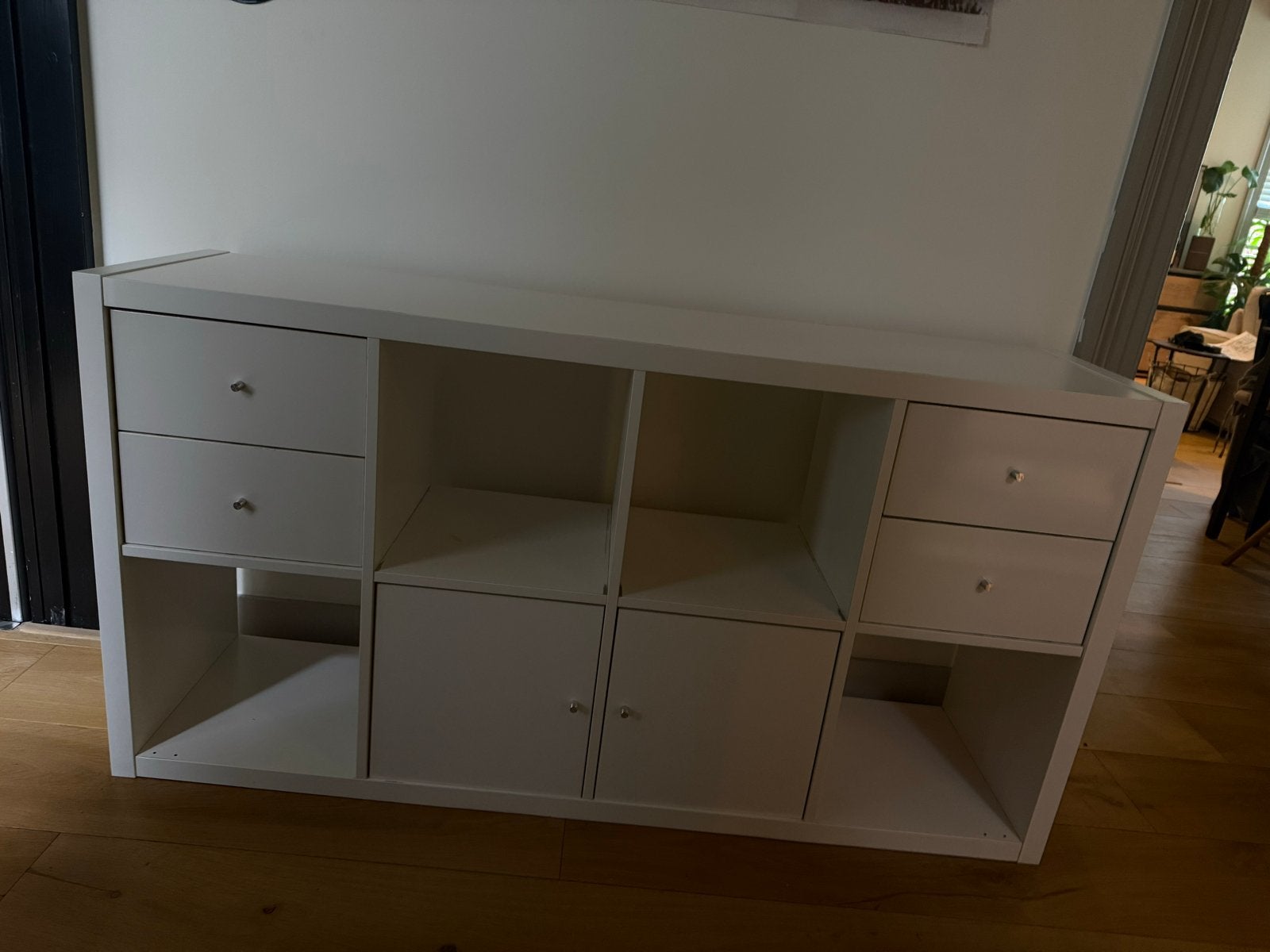 Witte IKEA Kallax kast met lades en deurtjes, Ophalen, Gebruikt