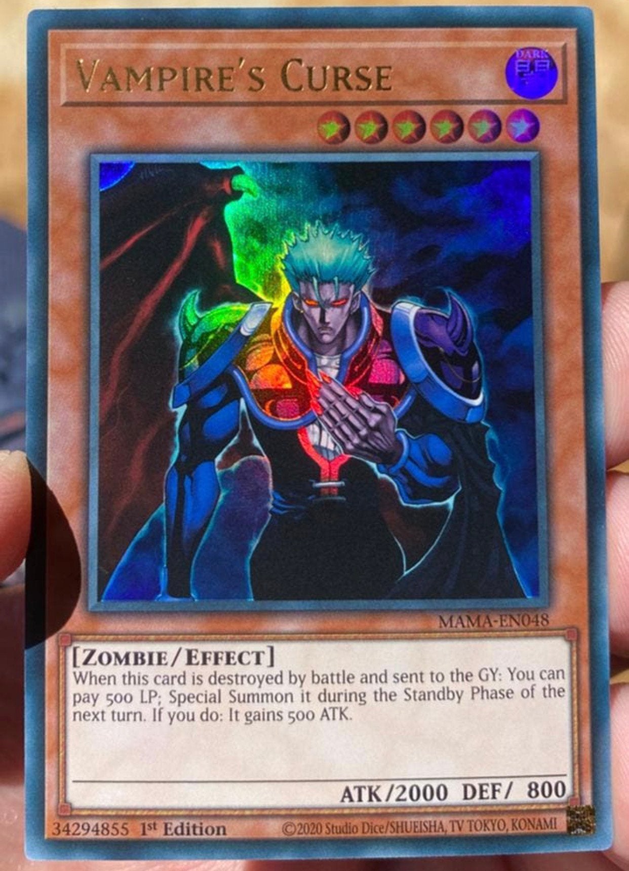Yu-Gi-Oh! Vampire’s Curse MAMA 1st Edition !, Ophalen of Verzenden, Zo goed als nieuw, Losse kaart, Foil