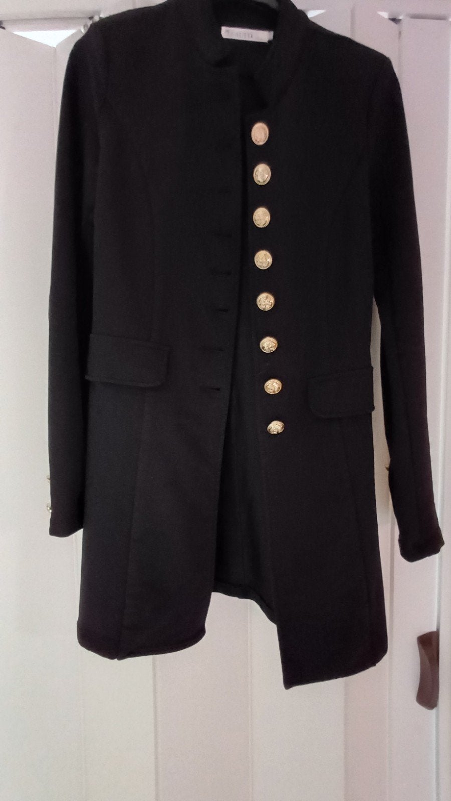Zwarte lange blazer met gouden knopen XS-S, Ophalen of Verzenden, Gedragen, Maat 34 (XS) of kleiner, Zwart
