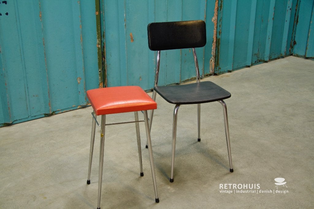 Set Brabantia kruk en stoel 1960s vintage industrieel, Ophalen, Gebruikt, Zwart, Metaal