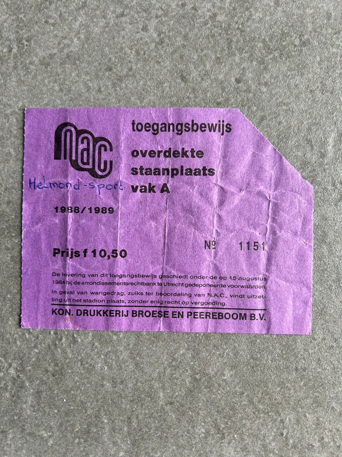 NAC - Helmond Sport ticket, Verzamelen, Sportartikelen en Voetbal, Ophalen of Verzenden, NAC Breda, Overige typen