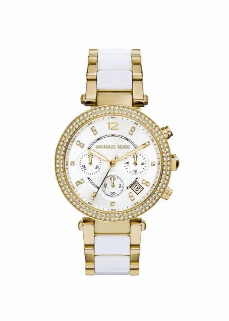 Michael Kors Dames Horloge Goud/Wit met Strass, Sieraden, Tassen en Uiterlijk, Horloges | Dames, Overige merken, Staal, Polshorloge