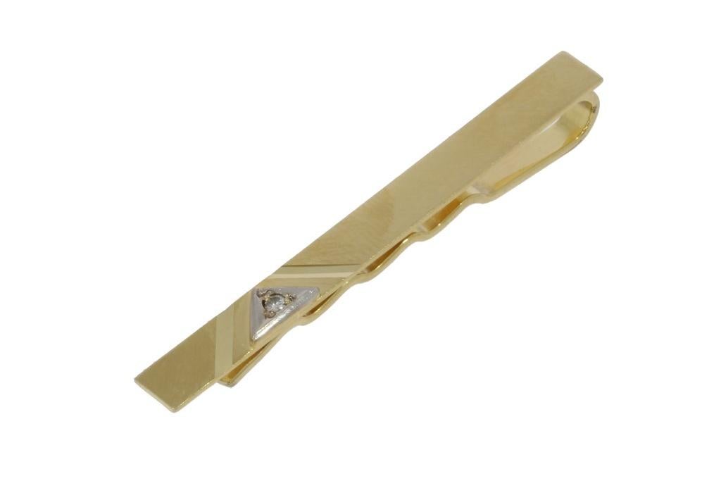 Diamant dasklem 14k gouden broche heren vintage antiek, Verzenden, Goud, Broche, Met edelsteen