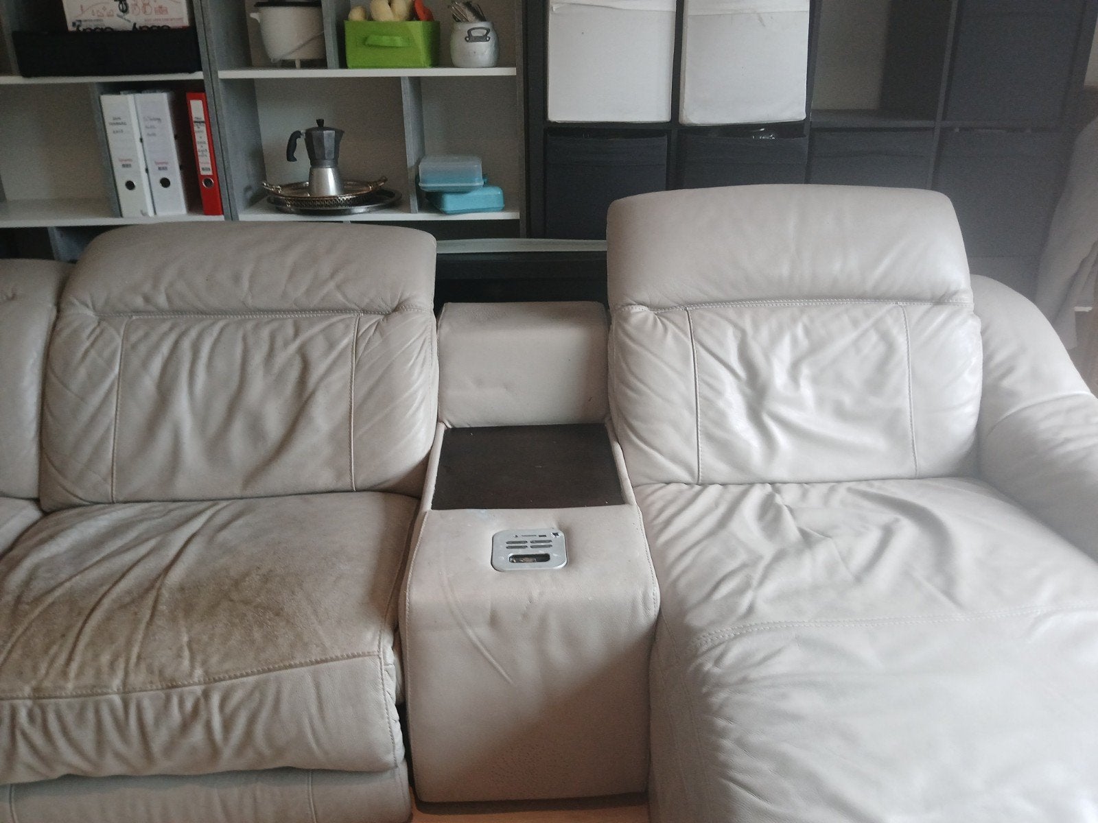 6-zits Leren Hoekbank met Relaxfunctie - Grijs, Gebruikt, 100 tot 125 cm, Hoekbank, 300 cm of meer
