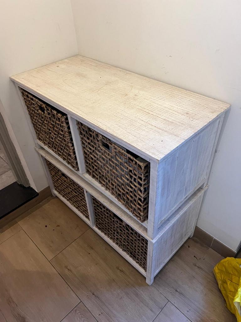 Opbergkastje met rieten manden, Huis en Inrichting, Kasten | Ladekasten, Ophalen, Gebruikt, 50 tot 100 cm, 3 of 4 laden