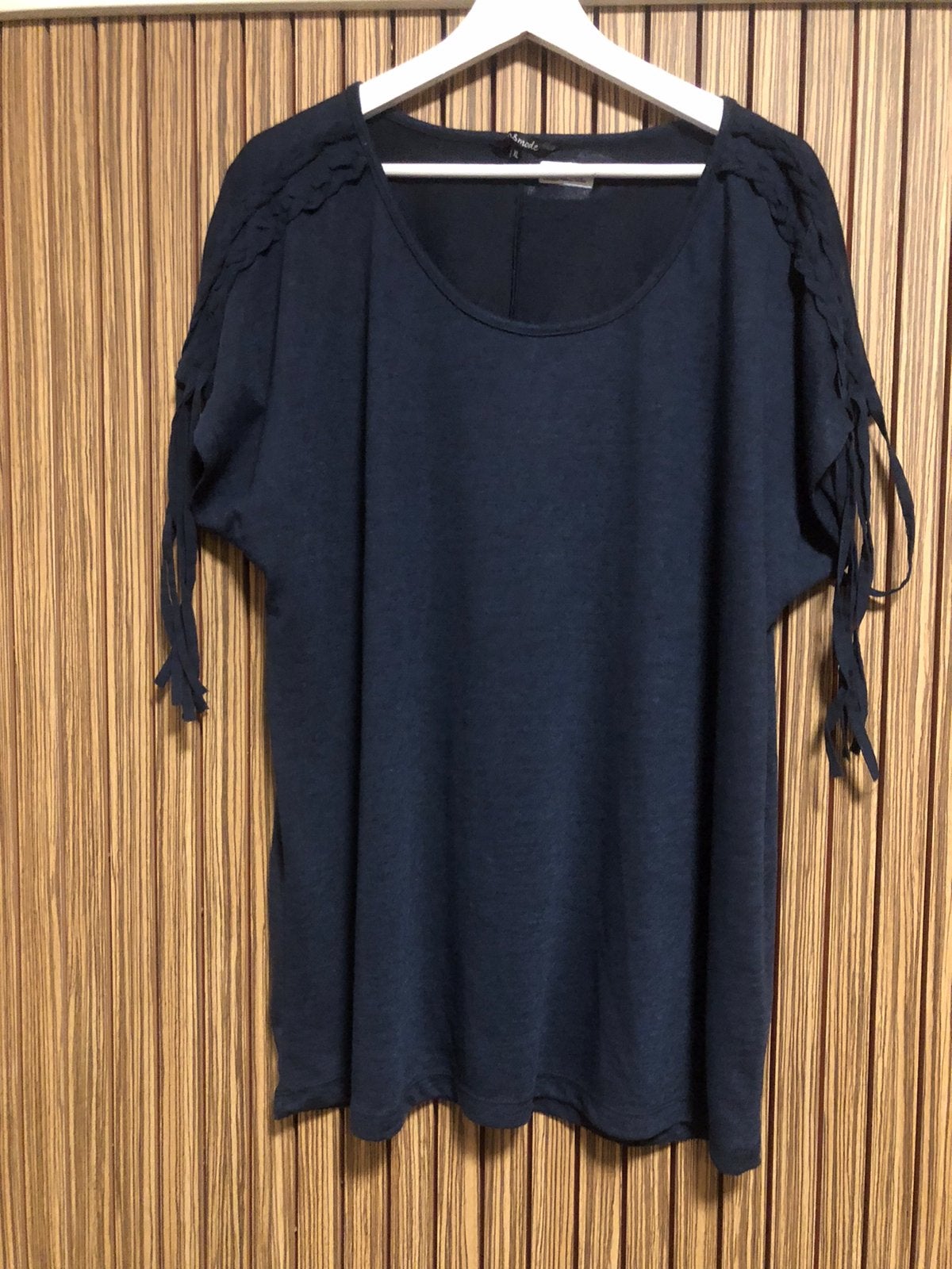 MS Mode donker blauw top rode hals franje mt XL, Kleding | Dames, Grote Maten, Nieuw, Shirt of Top, Ms mode, Verzenden