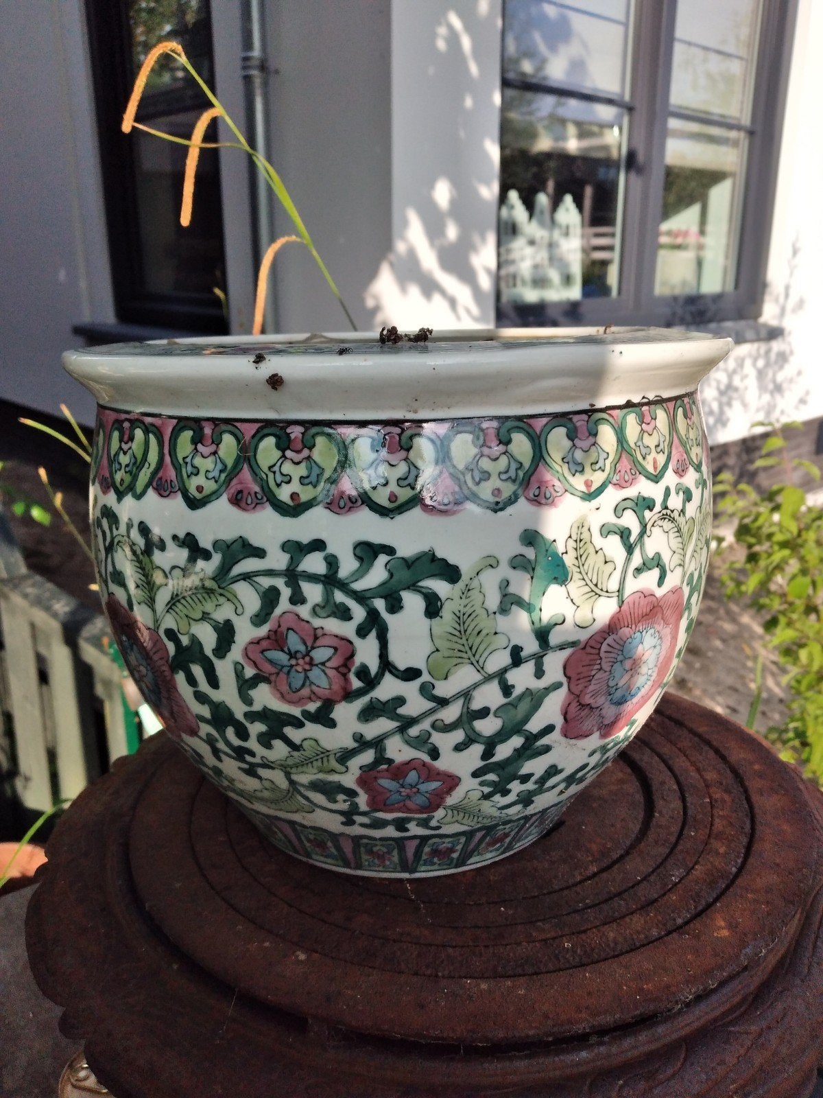 Antieke Chinese porseleinen bloempot met bloemmotief, Ophalen of Verzenden