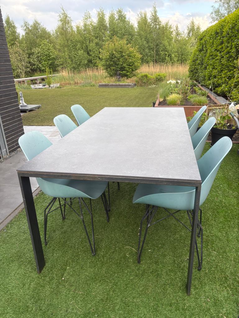 Keramische dekton tuintafel & 6 Kubikoff stoelen, Ophalen, Gebruikt, Rechthoekig, Metaal