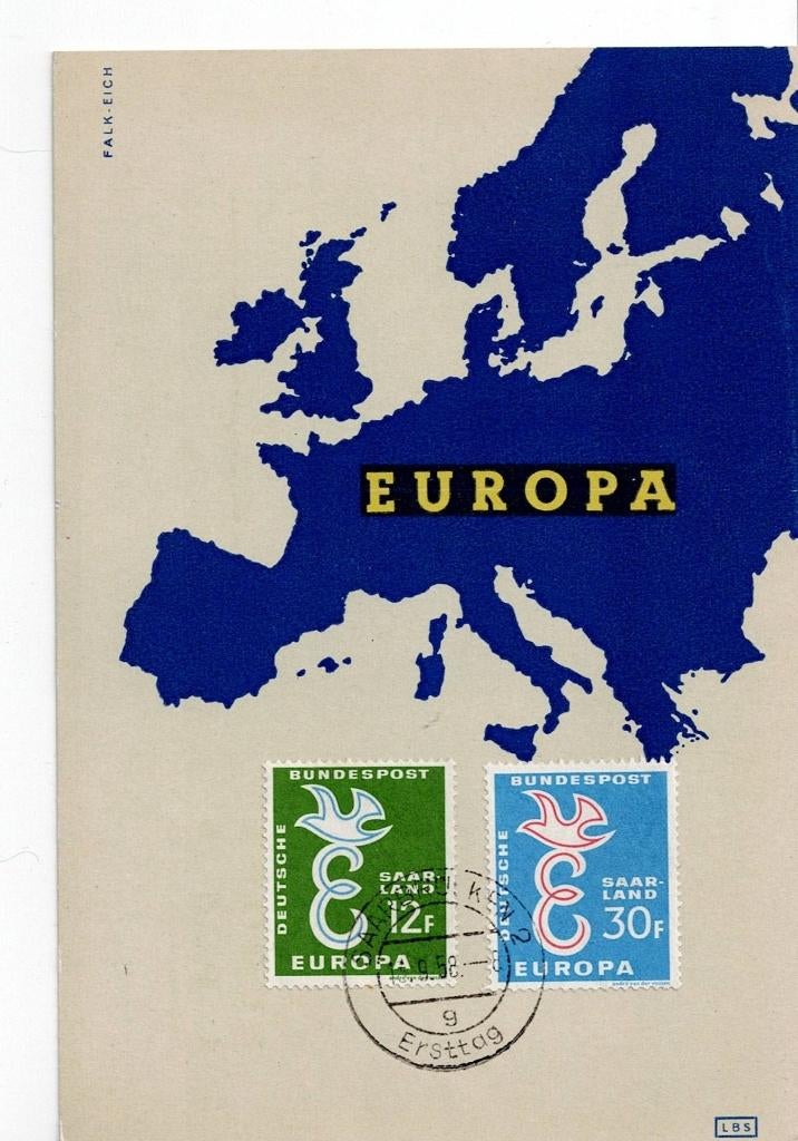 Duitsland Saarland, FDC kaart Europazegels 1958, Ophalen of Verzenden, BRD, Gestempeld