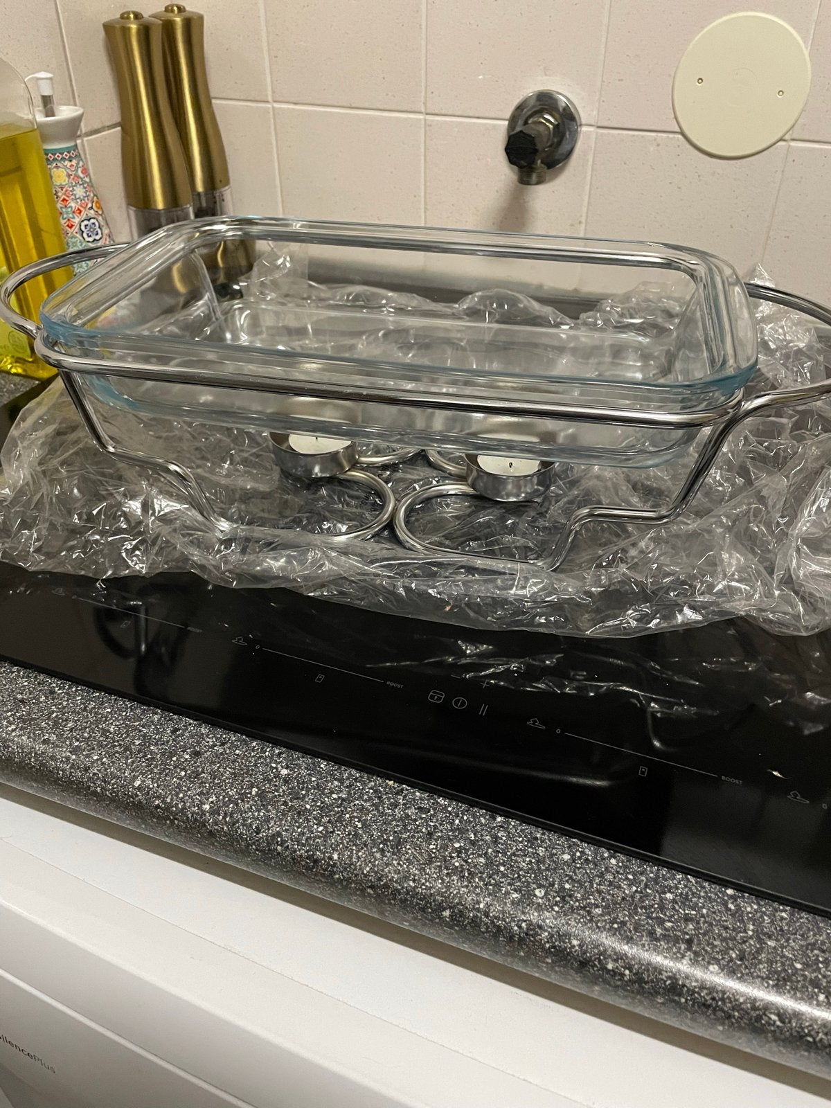 Serveerschaal met rechaud - 2.4 liter - Nieuw in doos, Ophalen, Glas, Overige typen, Nieuw