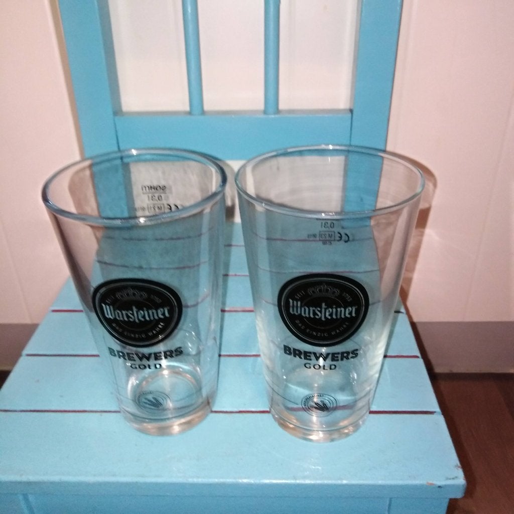 Warsteiner brewers gold bierglazen 2 stuks, Verzamelen, Biermerken, Ophalen, Gebruikt, Glas of Glazen, Overige merken
