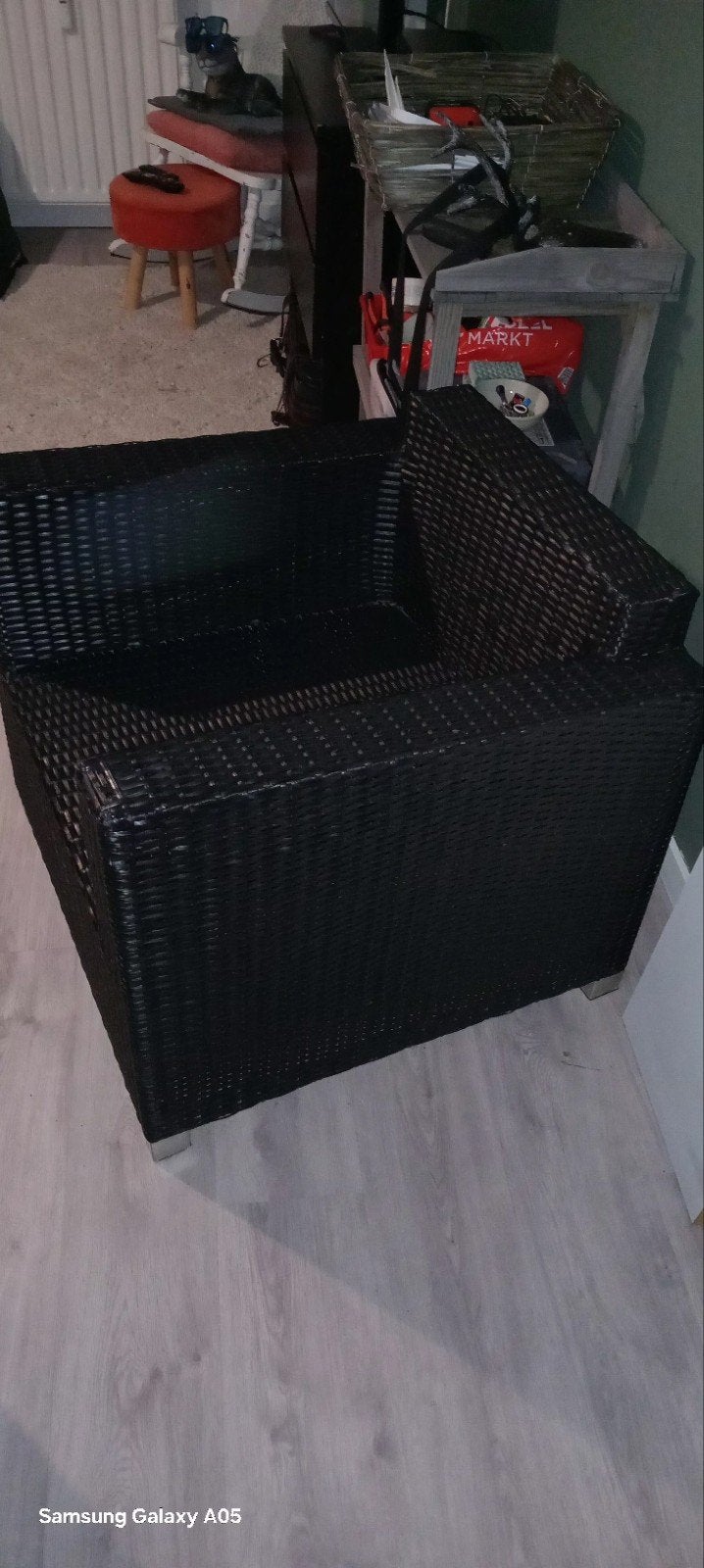 Zwarte rotan fauteuil - Zo goed als nieuw, Modern, Rotan, Zwart, Riet of Rotan, Ophalen of Verzenden