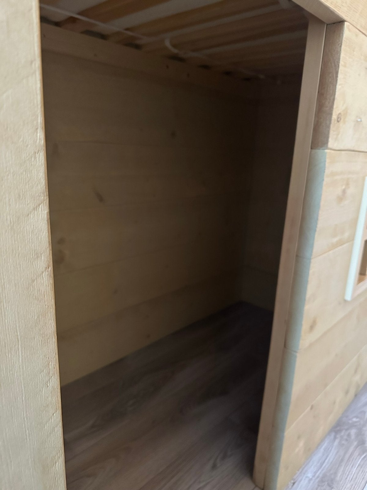 Steigerhouten hoogslaper, Ophalen, Eenpersoons, Zo goed als nieuw, 90 cm