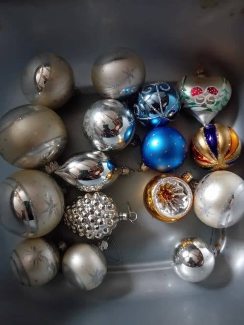 16 vintage glazen kerstballen voor kerstmis kerstboom, Diversen, Ophalen of Verzenden, Gebruikt