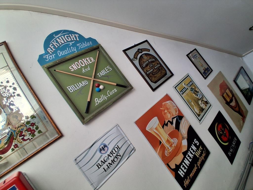 Vintage Reclameborden en Spiegels - Diverse Merken, Verzamelen, Merken en Reclamevoorwerpen, Ophalen, Gebruikt, Reclamebord