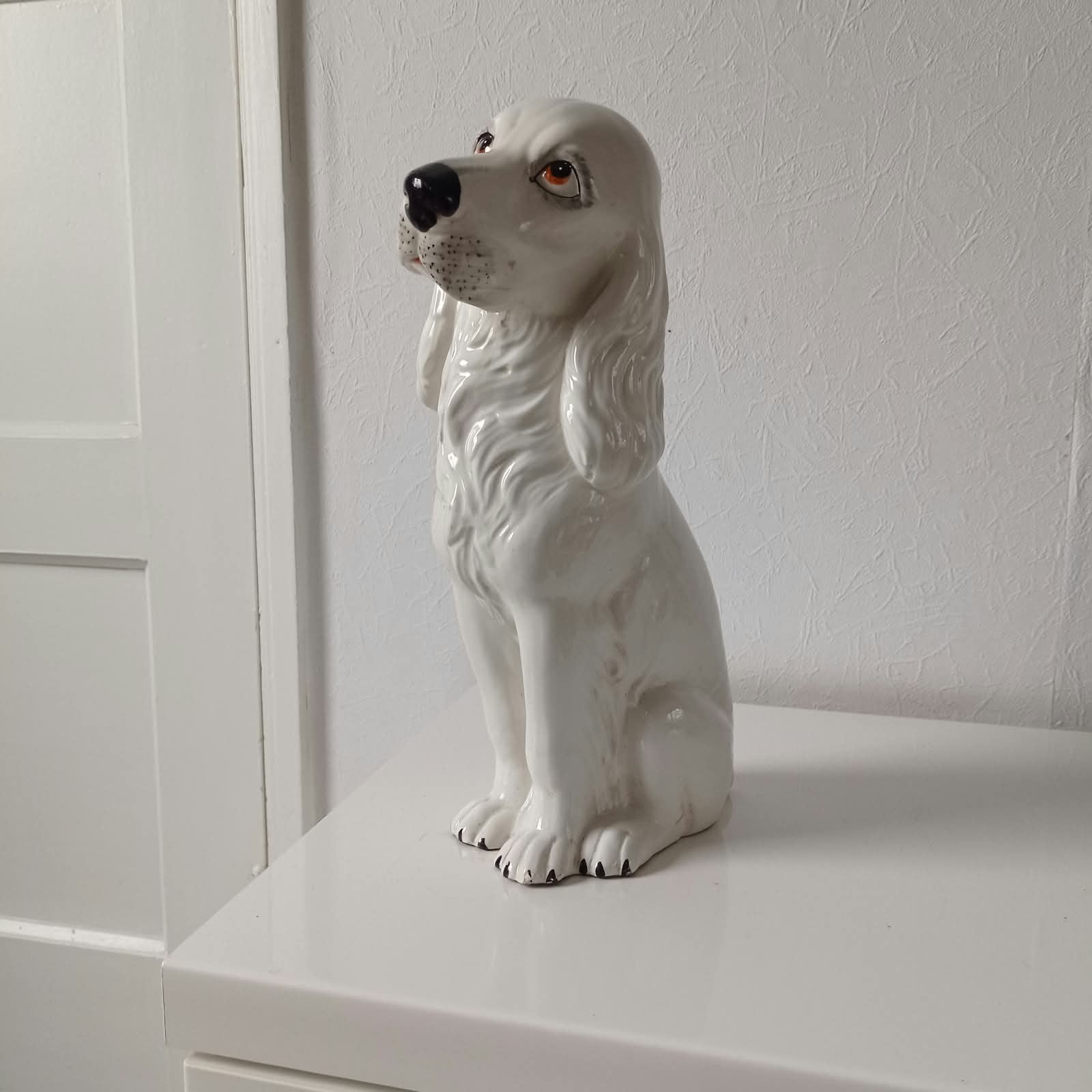 Grote Keramische Spaniël Hond Beeldje - Wit, Italië, Ophalen of Verzenden, Gebruikt
