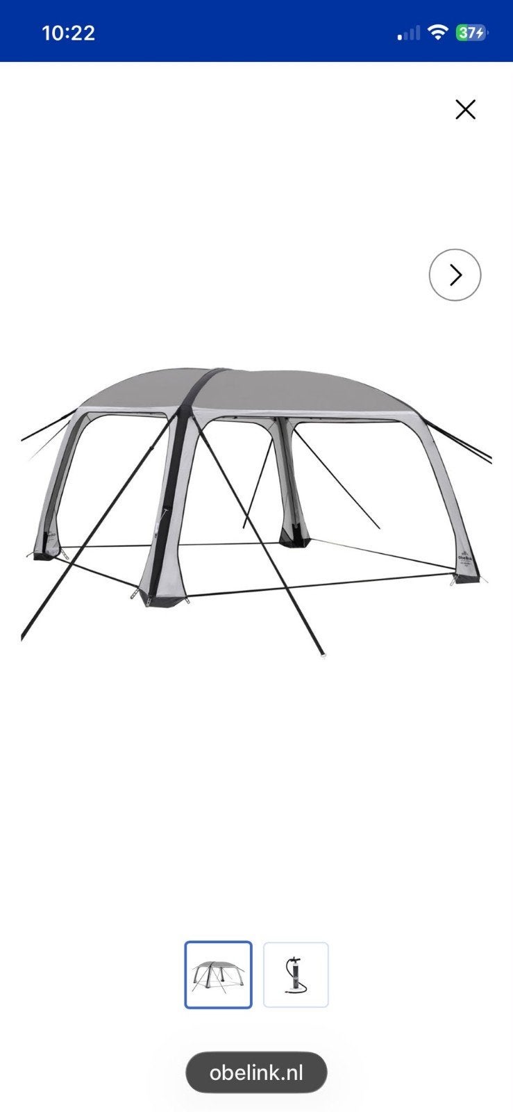 Opblaasbare Partytent/Luifel / obelink air shelter 365 zijw, Caravans en Kamperen, Tenten, Ophalen, Gebruikt, Tot en met 2