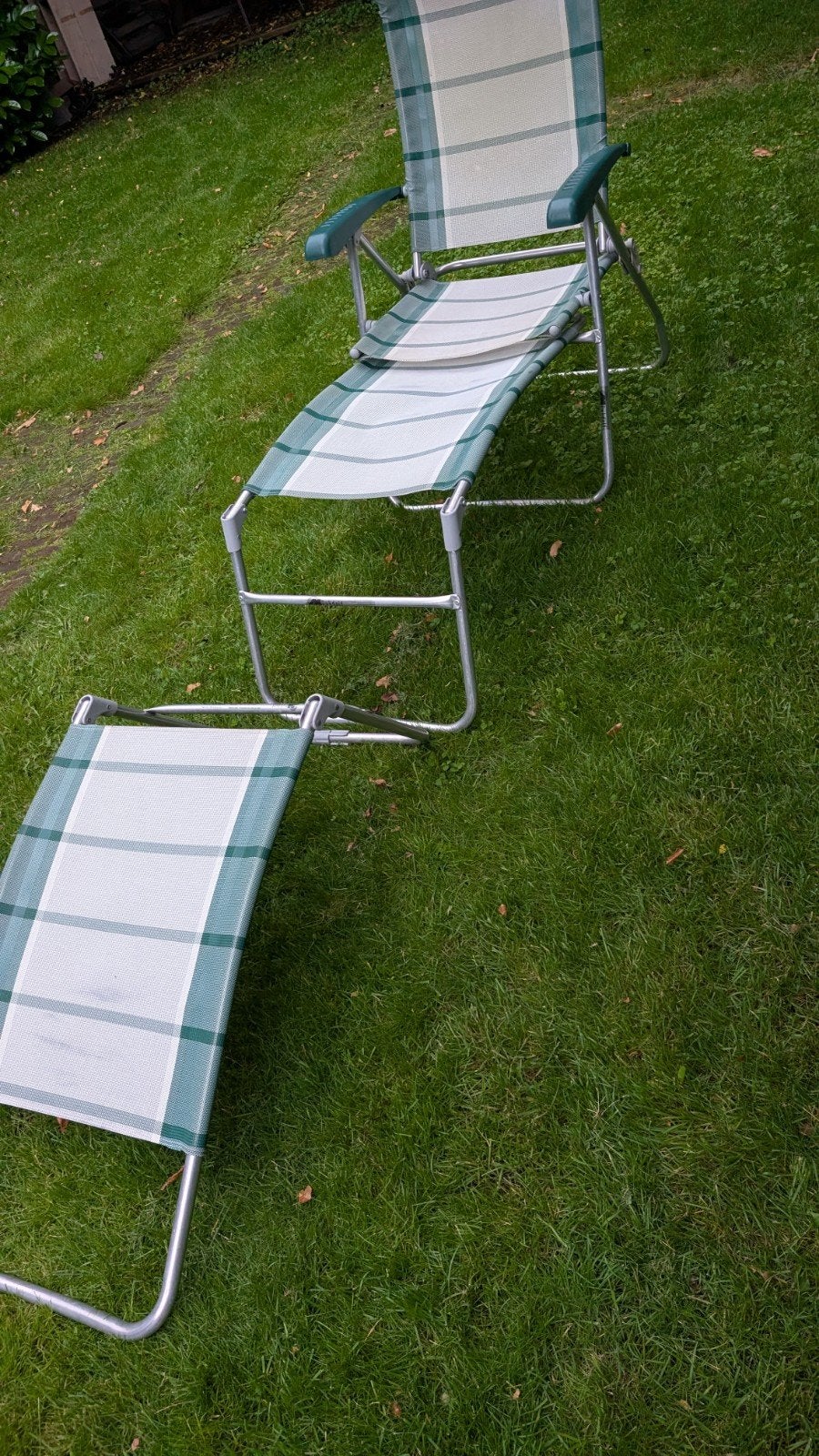 Dukdalf campingstoel met voetenbankje, Ophalen, Gebruikt, Aluminium, Verstelbaar