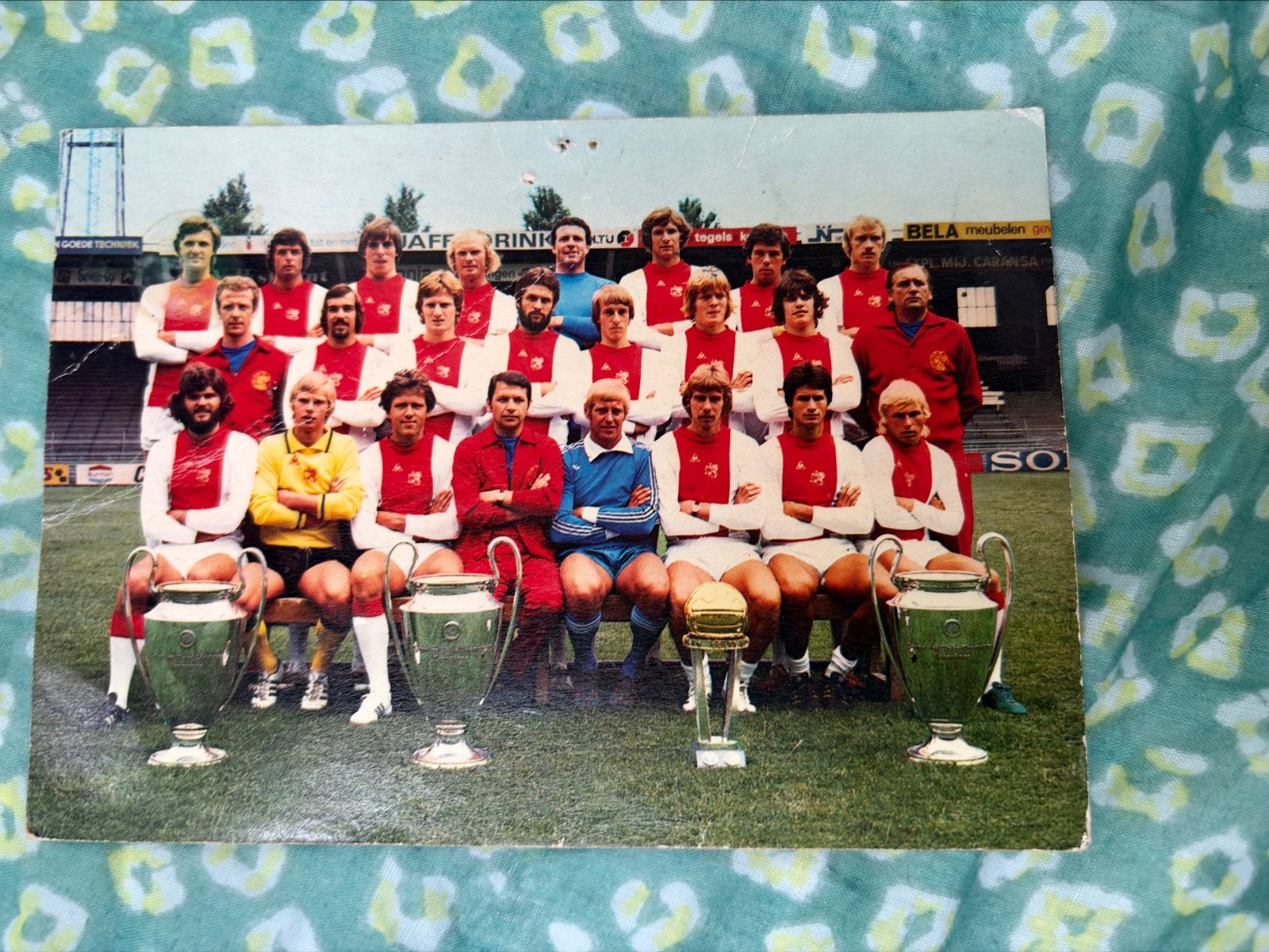 Vintage Ajax elftalkaart jaren '70 met handtekeningen, Ophalen of Verzenden, Gebruikt, Ajax, Spelerskaart