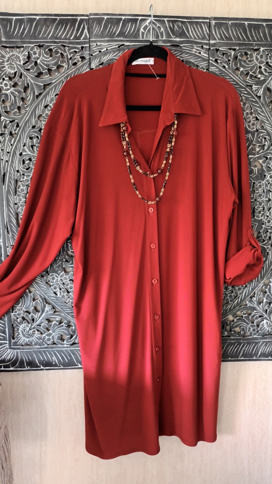 Magna doorknoopjurk/blouse maat 48/50 met ophaalbandjes, Maat 46/48 (XL) of groter, Ophalen of Verzenden, Rood, Magna