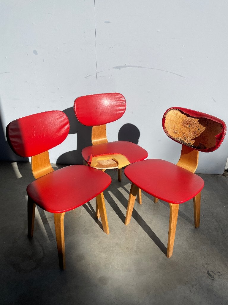 🟡3x Pastoe SB03 berken eettafelstoel, Cees Braakman 1950s, Huis en Inrichting, Stoelen, Leer, Gebruikt, Drie, Vintage modern