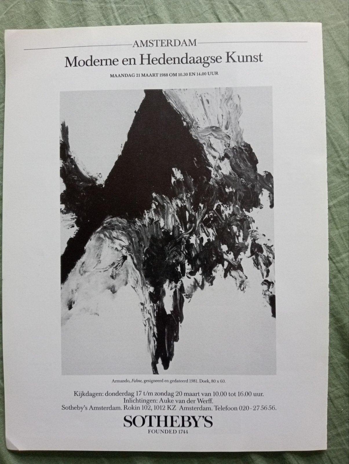 Sotheby's Amsterdam Moderne en Hedendaagse Kunst 1988, Ophalen of Verzenden