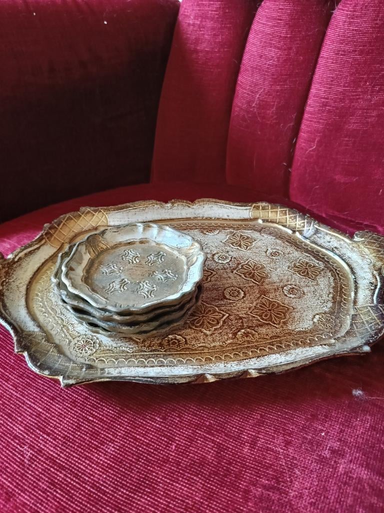Barok schaaltje met 4 onderzetters - Nette staat, Ophalen of Verzenden