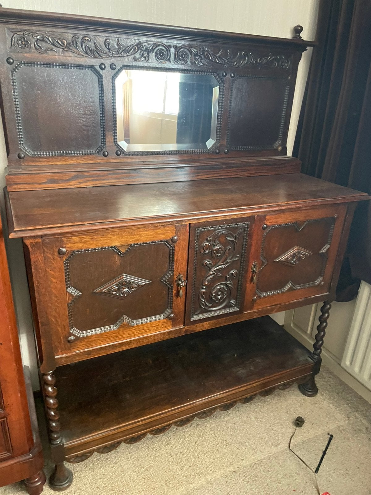 Antiek Eiken Dressoir met Spiegel – Jacobean Stijl (c. 1920), Huis en Inrichting, Kasten | Secretaires, Ophalen, Gebruikt, Klassiek