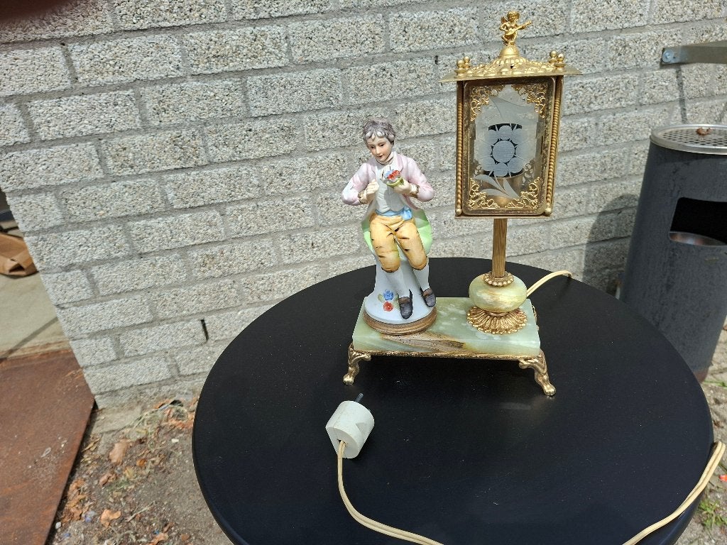 antiek frans marmer met messing schemerlamp, Ophalen of Verzenden