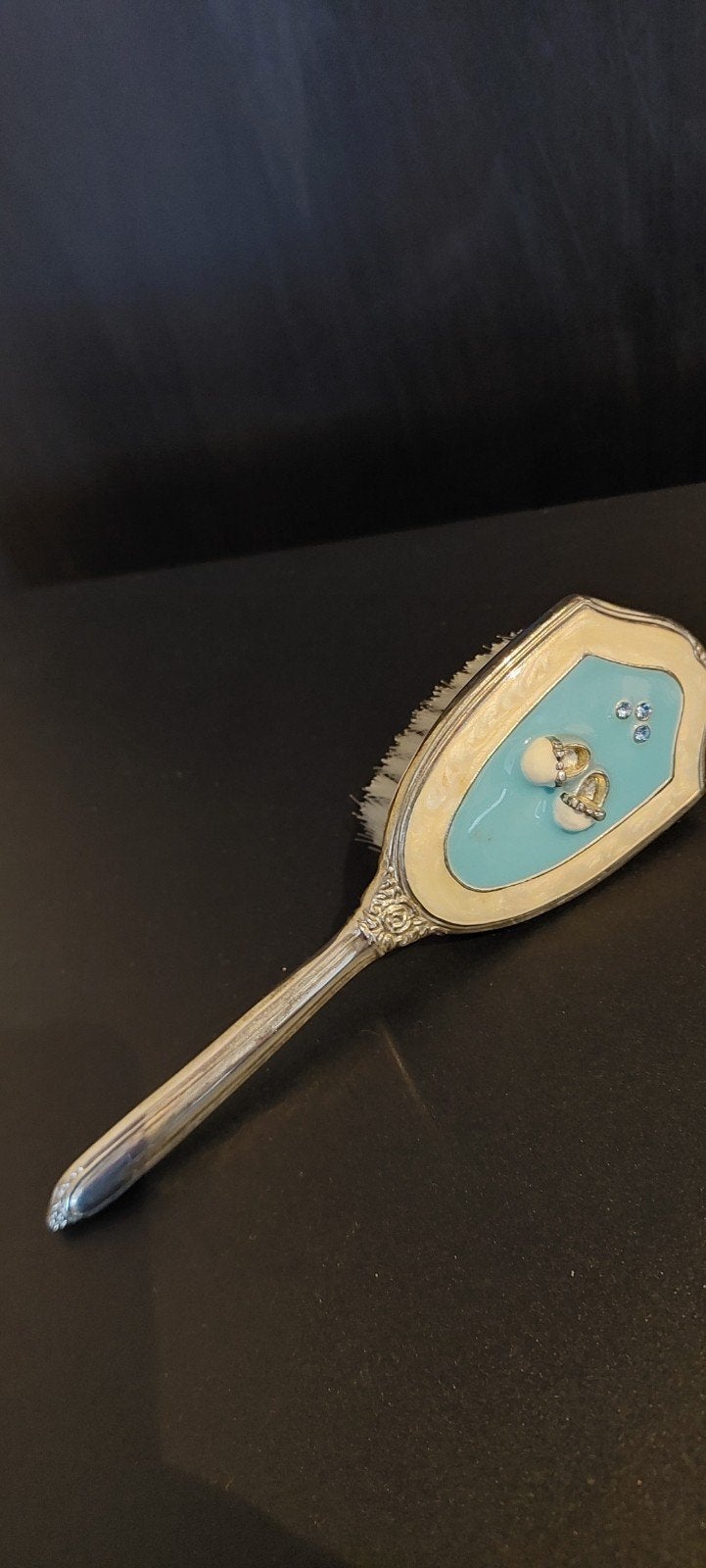 Vintage babyborstel met emaille, verzilverd., Ophalen of Verzenden