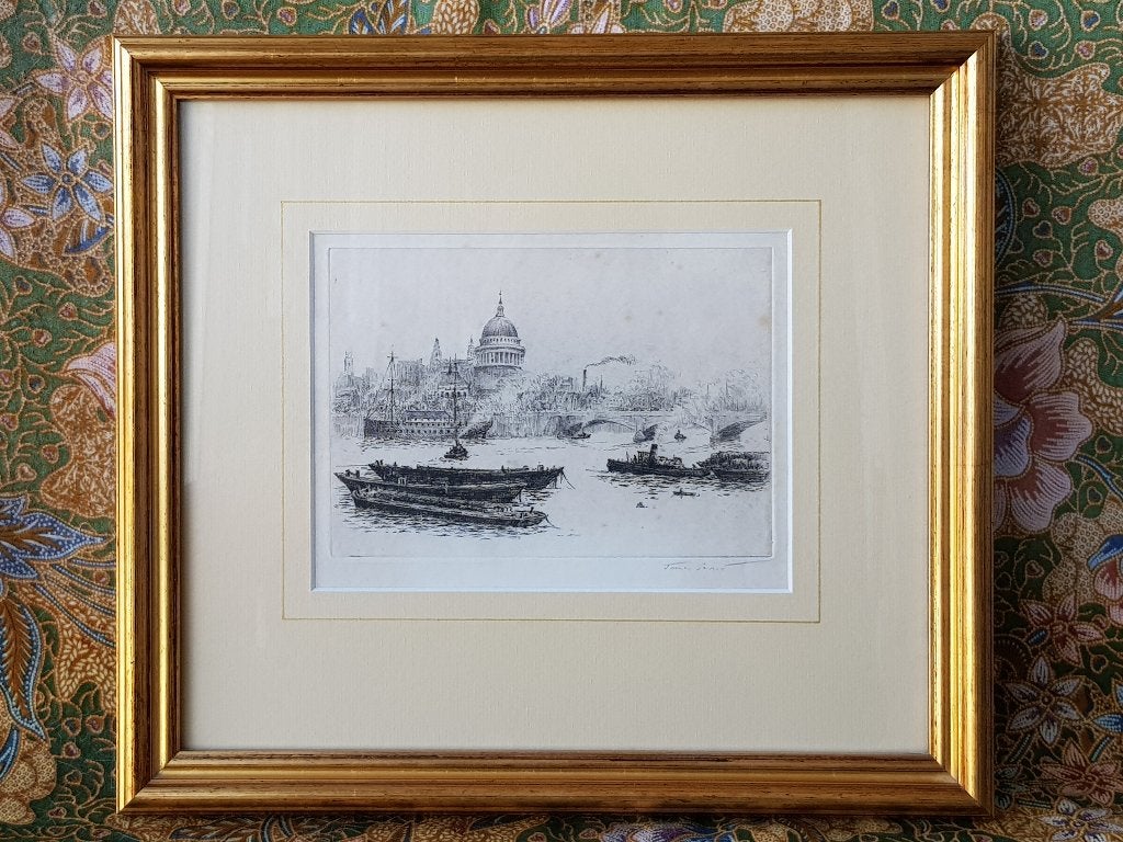 Mooie oude Engelse ingelijste James Grant ets van Londen., Ets, Ophalen of Verzenden, Met tekst, Landschap