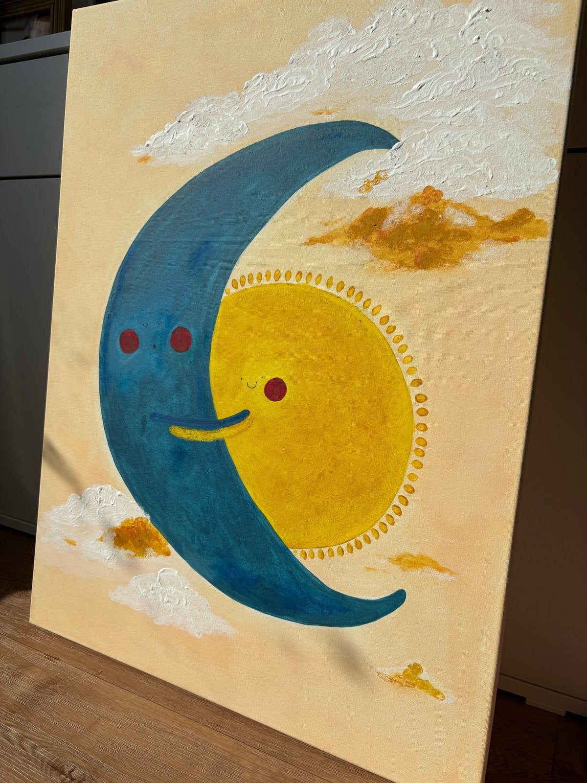 Schilderij Zon en Maan, Ophalen of Verzenden