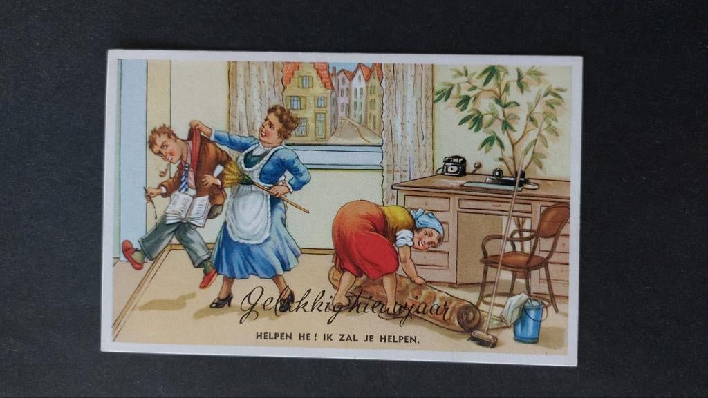 Fantasie humor Gelukkig Nieuwjaar Helpen he!Ik zal je helpen, Verzenden, 1940 tot 1960, Ongelopen, Overige thema's