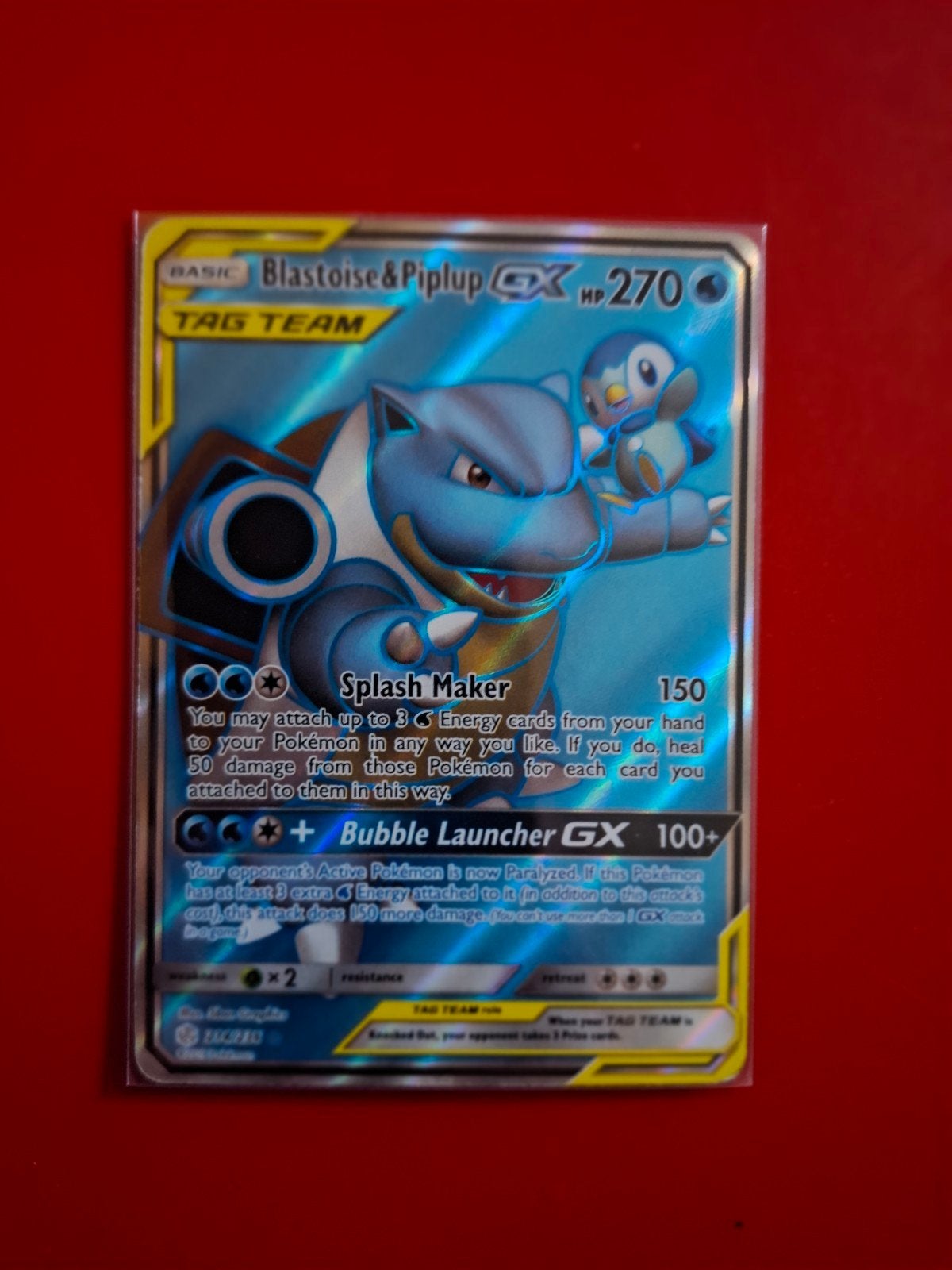 Blastoise & Piplup GX #214 Cosmic Eclipse Pokemon Kaart, Ophalen of Verzenden, Zo goed als nieuw, Losse kaart, Foil